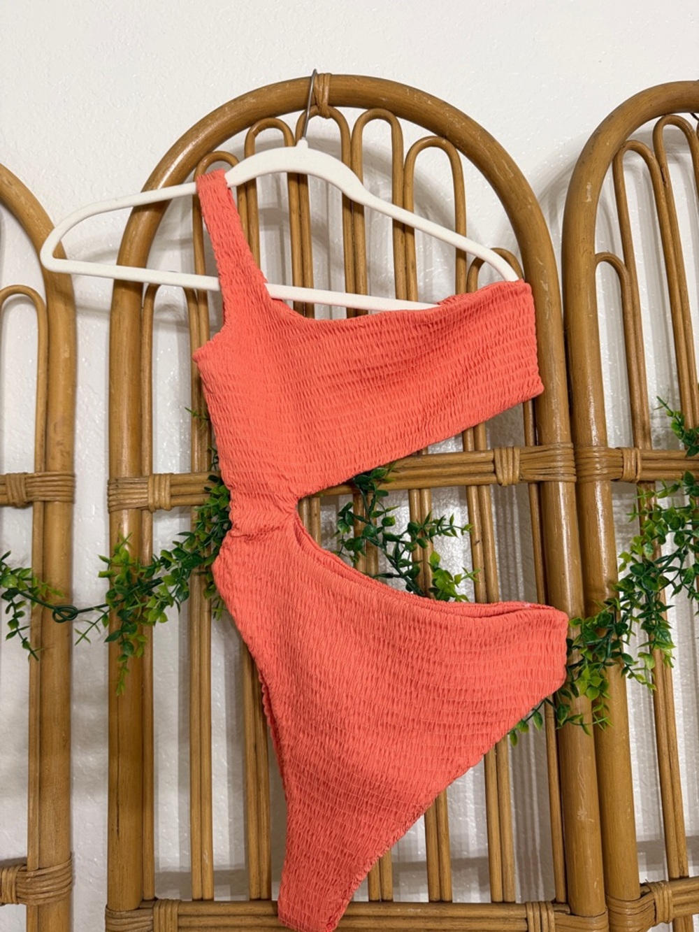 NAKED WARDROBE One-Piece Swimsuit - Coral One-Shoulder Cutout
